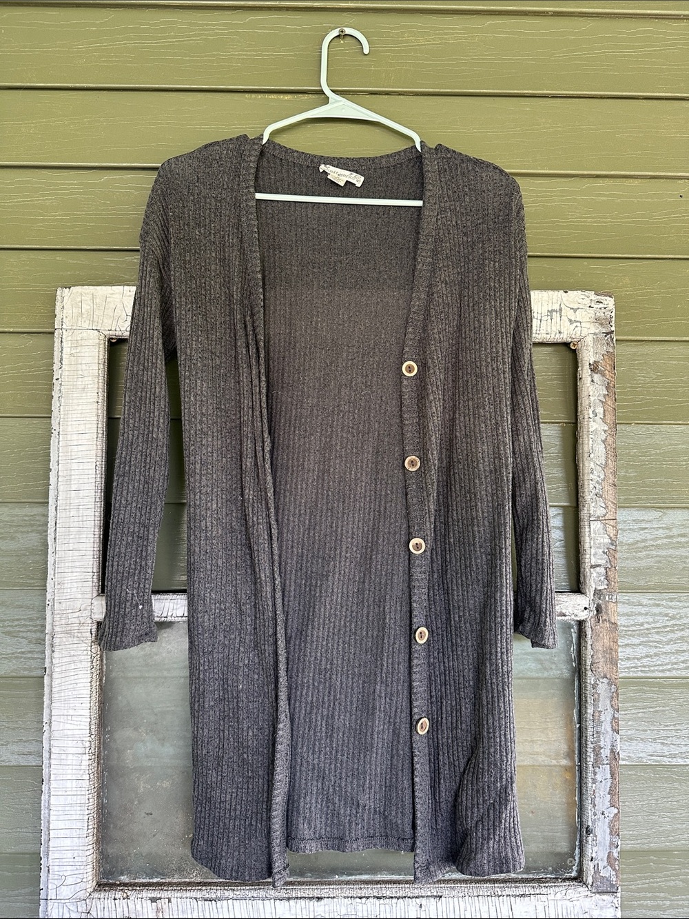Knitworks Long Ribbed Open Cardigan - Charcoal Gray